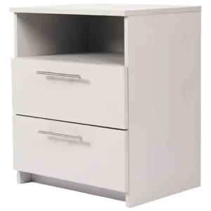 Par de Burós / Mesitas de Noche Blancas Modernas - 2 Cajones y Repisa