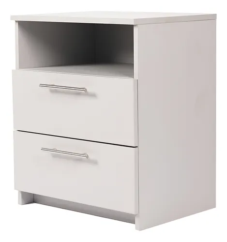 Par de Burós / Mesitas de Noche Blancas Modernas - 2 Cajones y Repisa
